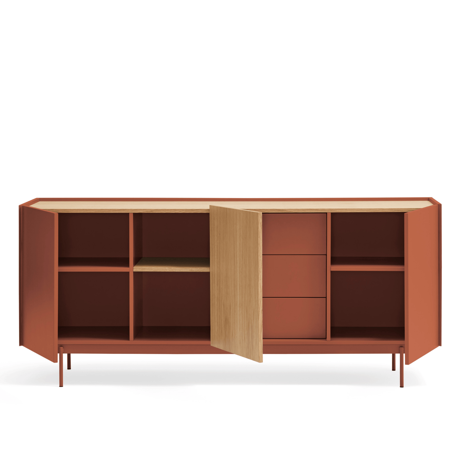 Otto Large Sideboard Red Brick and Oak Finish